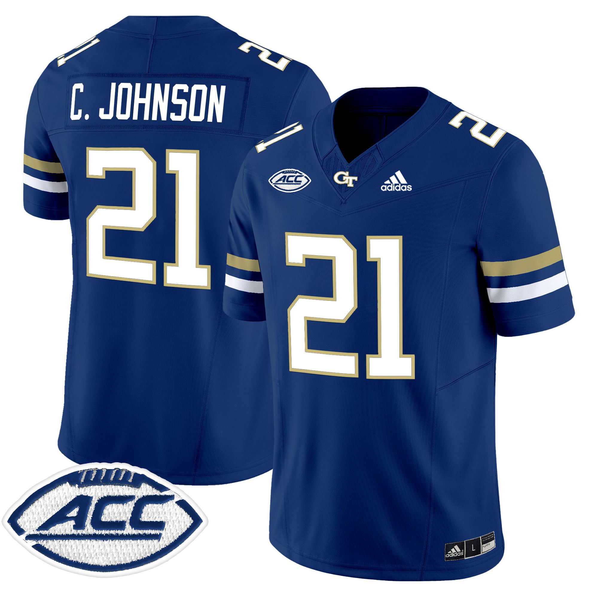 Men Georgia Tech #21 C.Johnson Blue Asidas 2024 Vapor Limited NCAA Jersey style 1